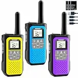 Walkie Talkie 3er Set, NXGKET Walki Talki für Kinder Erwachsene, Große Reichweite 5km Funkgeräte Set mit 1200mAh Aufladbar Akku, 16 Kanal VOX Walky Talky für Camping, Freien, Skifahren, Wandern