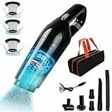 Handstaubsauger, 15000Pa Handstaubsauger Akku Beutellos Testsieger, Akku Handstaubsauger Nass/Trocken, 120W Autostaubsauger, Handstaubsauger Kabellos für Auto/Haus,Waschbarer Filter - Schwarz