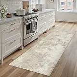 PureCozy Waschbarer Abstraktes Teppich 60x180 cm,Beige Teppichläufer Flur rutschfest für Wohnzimmer Schlafzimmer Balkon LäUfer KüChe Esszimmer BüRo Flach, Indoor Modern Weicher Kurzflor Carpet