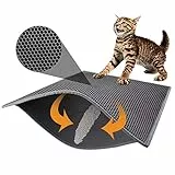 Pieviev Katzenklo Matte, Katzenstreu Matte Katzenklo Unterleger Waben Design Katzentoilette Vorleger wasserdichte Doppelte Schichte Entwurf Bienenwabe Mat (Grau 76x61 cm)