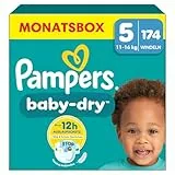Pampers Baby-Dry Größe 5, 174 Windeln, 11kg-16kg, Bis zu 100% Auslaufschutz & Komfort die ganze Nacht