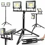 MASKO® LED Baustrahler 8000 Lumen Doppel 2x50W mit Stativ & Fernbedienung Arbeitsleuchte 72LEDs Arbeitsscheinwerfer 180° Drehbar Bauscheinwerfer 5m Kabel Baustellenlampe höhenverstellbar 102-202cm