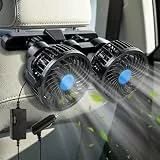 Mineup Auto Ventilator für Rücksitz, 12V Doppelkopf-Autolüfter Kühlung, Doppelkopf Autolüfter Gebläse mit 3 Geschwindigkeiten, Ventilator für Auto, 360° Drehbarer Leise Lüfter für Auto/SUV/RV