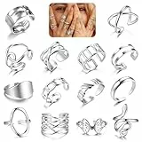 LOLIAS 16 Stück Ringe Silber Damen Edelstahl Ring Verstellbar Offene Daumen Knöchel Ringe Silber 925 für Frauen Minimalistischer Rings Set Silberringe Fingerringe Damenring Ring Schmuck Damen