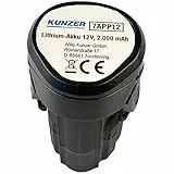 Kunzer 7APP12 Lithium-Akku 12V, 2000 mAh - Leistungsstark und kompakt für verschiedene Werkzeuge - wiederaufladbar