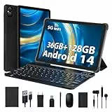 MIXLURE Android 14 10 Zoll Tablet, 5G WiFi, 36G RAM+128G ROM (1TB TF), 1280 * 800 HD//Octa-Core 2.0Ghz/8000mAh/5MP + 8MP Kamera mit Gehäuse, Tastatur, Maus, Schwarz