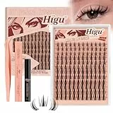 Higu clace Manga Lashes Fairy Lash Clusters 144 PCS Wimpern Extensions Unsichtbares Band Wimpern Extensions Set 7 tage halt Mit Kleber Entferner Applikatoren für DIY Lash Extension