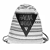 Loomiloo Kordelzug Turnbeutel mit Spruch Hakuna Matata, Muster Stoffbeutel 38x31cm, Festival Rucksack Damen und Herren