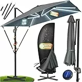 KESSER® Sonnenschirm Ampelschirm SUN XL 300 x 300 cm Inkl. Abdeckung + Windsicherung Drehbar Neigbar Kippbar Marktschirm Groß 360° Rotation, Gartenschirm mit Kurbel Sonnenschutz UV50+, Anthrazit