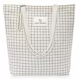 Emma Jonasson Jutebeutel mit Reißverschluss - Stilvoller Shopper Damen mit Innentasche - Einkaufstasche mit langem Henkel - perfekte Tasche als Tote bag, Schultertasche, Stofftasche groß kariert