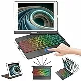CC Store Hülle mit Tastatur für iPad 10.2 Zoll, für iPad 9/8/7 Generation, 360° Flip Cover Hartschalen-Schutzhülle mit Touchpad & 7 Hintergrundbeleuchtung Tastatur, Auto Sleep/Wake,Deutsches Layout