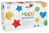 KREUL 24160 - Mucki Bastelfarbe, 6 x 80 ml in Weiß, Gelb, Rot, Blau, Grün und Schwarz, Kindermalfarbe auf Wasserbasis, parabenfrei, glutenfrei, laktosefrei, vegan, auswaschbar