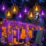 Joomer Halloween Solar Lichterkette Outdoor, 12.6M 15 Bulbs LED Orange Lila Halloween Deko mit Flammeneffekt, Wetterfest Solar Flammenlicht Außen Lichterkette für Party Garten Balkon Haus Innen