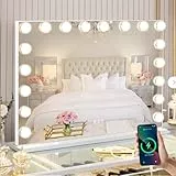 FENCHILIN Hollywood Spiegel mit USB Port 18 dimmbare LED Lampen Schminkspiegel mit Beleuchtung Groß Spiegel mit Beleuchtung 3 Farbtemperatur Schminkspiegel mit Licht für Schminktisch Weiß