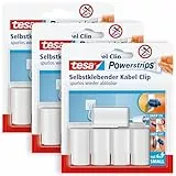 tesa Powerstrips Kabelclip im 3er Pack - Kabel Clip selbstklebend - Zur Fixierung von Kabeln - In Weiß - 3 x 5 Kabel Clips