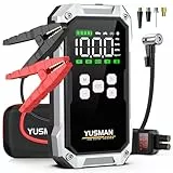 YUSMAN Starthilfe Powerbank mit Kompressor | 6000A Auto Starthilfe für alle Benzinmotoren & 7L Diesel | 150PSI Luftpumpe mit LCD & Multifunktions-Taschenlampe