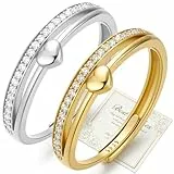 J.Fée 2PCS Ring Silber 925 Damen mit 5A Zirkonia, Ring Damen Gold Verstellbarer, Verlobungsring Damens Promise Rings mit Geschenkbox, Elegante Schmuck Frauen Geschenke für Frauen, Gold+Silber