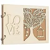 WEDNOK Gästebuch Hochzeit Holz Stammbuch Hochzeitsbuch Echtholz Ahorn Hochzeitsgästebuch Vintage Hochzeitsalbum mit Wedding Day Herzbaum für Hochzeit Jahrestag Taufe