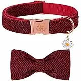Elegant Little Tail Weihnachts-Hundehalsband Mit Schleife - Herringbone Rot Schwarz, Strapazierfähiges Halsband für X-Small-Hunde