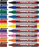 edding 300 Permanentmarker -10 Farben - 10 Stifte - Rundspitze 1,5-3 mm - wasserfest, schnell-trocknend - wischfest - für Karton, Kunststoff, Glas, Holz, Metall, Glas