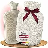 Kuschel Wärmflasche Made in Germany mit Bezug aus extra weicher Bio-Baumwolle - Teddy Wärmflasche Hot Water Bottle lange warm zur Schmerzlinderung - easy and green® (2 L)