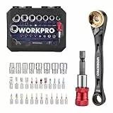 WORKPRO Steckschlüsselsatz 1/4' Antrieb, 34-teiliges Steckschlüssel- und Bit-Set, Mini-Ratschenschlüssel, 3-in-1-Doppelkopf, S2-Stahl-Schraubendreher-Bits, Magnetischer Bithalter und Adapter