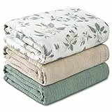 Baby Pucktuch aus 100% Baumwolle, 3er Pack Mullwindel und Musselin Babydecke 95x100 cm, Wickeltuch Swaddle Decke Puckdecke Mulltuch für Neugeborene und Babys