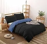 Comfort Beddings Luxuriöses Wende-Bettbezug-Set Kaiser 600TC 100% ägyptische Baumwolle Kaiser-Bettbezug mit 2 Wende-Oxford-Kissenbezügen (Schwarz & Denim)