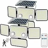 JACKYLED Solarlampen für Außen, 2500LM 278 LED Solarlampen für Außen mit Bewegungsmelder, 4 Köpfe Solar Flutlichter, IP65 Wasserdicht, Sicherheitsleuchten für Garten Terrasse, 2 Stück