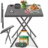 KESSER® Balkontisch klappbar | Wetterfest/UV-beständig Balkonmöbel | Beschichteter Stahl & Rattan-Optik | Outdoor Gartentisch | Gartenmöbel mit 6 Filz-Untersetzer | Bistrotisch bis zu 100 kg belastbar