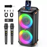 HWWR Karaoke Maschine mit 2 Mikrofonen, Tragbare PA Anlage mit Bluetooth 5.3, EQ Modi, RGB Licht, TWS, USB/TF/AUX, Karaoke Set für Erwachsene und Outdoor-Partys