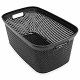 Wäschekorb schwarz 54 x 33 cm mit Gitter Optik - 35 L - Kunststoff Tragekorb mit Griffen - Wäschewanne Wäschebox Wäschesammler Aufbewahrungskorb Allzweg Universal Korb