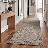 Paco Home Teppich Wohnzimmer Schlafzimmer Hochflor Weich Uni 3D-Optik Pflegeleicht Modernes Design Waschbar Taupe, Grösse:80x150 cm