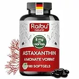 Astaxanthin Hochdosiert - 180 Vegane Astaxanthin Kapseln (Softgels): 6 Monate Vorrat - 8 mg pro Softgel - Premium-Rohstoff aus Haematococcus pluvialis Algenextrakt - Ohne Zusatzstoffe