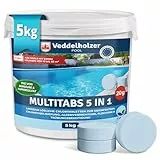 Veddelholzer 5 kg Multitabs 5 in 1 Chlortabletten für Pool als 20g Tabletten für Pools von 10 m³ bis 30 m³Pool Zubehör für Pools langsam lösliche, langzeit Chlor Tabletten