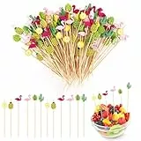 Vasmeiy 100 Stück Cocktailspieße, 12 cm Holz Spieße Fingerfood, Cocktail Deko, Cocktail Sticks, Holz Zahnstocher mit Niedlicher Deko, für Partys, Hochzeiten, Geburtstage, Obst-Spieß, Barbecue