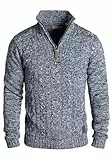 !Solid SDPankraz Herren Strickpullover Troyer Grobstrick Pullover mit Zopfstrickmuster Reißverschluss 100% Baumwolle Regular fit, Größe:L, Farbe:Insignia Blue (1991)