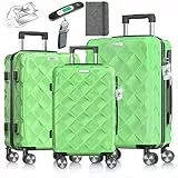 KESSER® Reisekoffer Set 3-teilig | Kofferset ABS Hartschalenkoffer mit Zahlenschloss, Kofferwaage & Reisebrieftasche 360° Rollen | Handgepäck & große Koffer für Business & Reise Trolley Apple Green