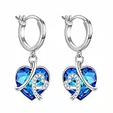 AOBOCO Herz Creolen Ohrringe Damen 925 Sterling Silber Baumeln Ohrringe mit Kristallen Tropfen Schmuck Valentinstag Geburtstagsgeschenk für Sie Frauen Mädchen Frau Freundin
