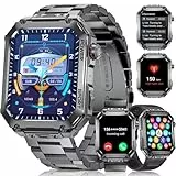 BENYAR SMART Smartwatch Herren Militär,1.91'' Display/500mAh Akku,Fitnessuhr mit 3 Armbändern 100+ Sportmodi,24/7 Herzfrequenz,SpO2,Schlafmonitor IP68 Wasserdicht,für Android iOS,Schwarz Stahlband Uhr