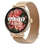 Smartwatch Damen Rund Metallarmband 1.27' Smart Watch mit Telefonfunktion Fitnessuhr mit SpO2 Herzfrequenz Stress Kalorien Schlaf Schrittzähler 100+ Sportmodi IP68 Wasserdicht Sportuhr für iOS Android