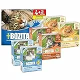 Bozita Tetra Probierpaket in Sauce mit viel Huhn, Saibling & mit viel Huhn & Rind in Gelee - 4+2-6x370g Getreide- & zuckerfreies Futter für sterilisierte Katzen, mit 7,5% Protein und 5% Fettgehalt