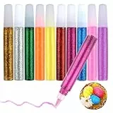 10 Stück Glitzerkleber, Bunt Glitter Glue Original, Glitzer Basteln, DIY-Kunst- und Handwerks Glitzerstifte in Tube mit feiner Dosierspitze für Dekorieren und Kreativen Gestalten