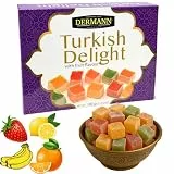 Premium-Qualität Turkish Delight - Lokum – Fruchtmix (Erdbeere, Zitrone, Banane, Orange) – 100g – Ohne Palmöl & Glukosesirup – Türkische Süssigkeiten, Fruchtige Süßigkeit aus der Türkei