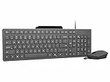 Lenovo 310 USB-A Combo Tastatur und Maus mit Kabel (Roter optischer Sensor, 2000 DPI, 3 Tasten, Scroll, spritzwassergeschützte Tastatur, Handyhalterung, USB-A) Spanische QWERTY-Tastatur, Grau