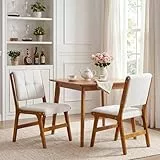 Ckaff Esszimmerstühle 2er Set, Küchenstühle aus Holz, Stuhl Esszimmer Wohnzimmer Polsterstuhl Armlehnstuhl mit Rückenlehne für Esszimmer Küche Wohnzimmer, Beige, Leinen