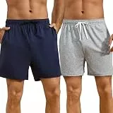 U2SKIIN Herren Pyjamashorts, 2er-Pack Weiche,Kühlende & Atmungsaktive Schlafshorts,Bequeme schlafanzughosen mit Tasche (Hellgrau Mel. + Marineblau,L)