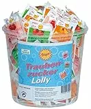 Frigeo Ahoj-Brause Traubenzucker-Lolly in drei Geschmacksrichtungen: Erdbeer Tropic und Kirsch 100 Stück im Eimer (750 g) | 100 Stück (1er Pack)