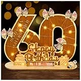 I LOVE MOM 60.Geldgeschenk Geburtstag Holz - Personalisiertes Geschenke zum 60 Geburtstagszahlen,Schild Gästebuch mit LED Lichterkette für Geschenke, Hochzeiten, Partys, Geburtstage, Jubiläum
