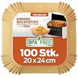 PORTENTUM Backpapier für Heißluftfritteusen, 100 Stück, BPA-frei, 20 × 24 cm, antihaftbeschichtet, wasserdicht und ölbeständig, Einweg-Pergamentliner, quadratisch, passend für Airfryer 4,7–7,3 L